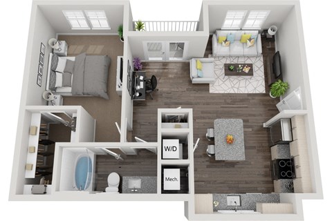 Floor plan for 1 bed, 1 bath, 814 sqft